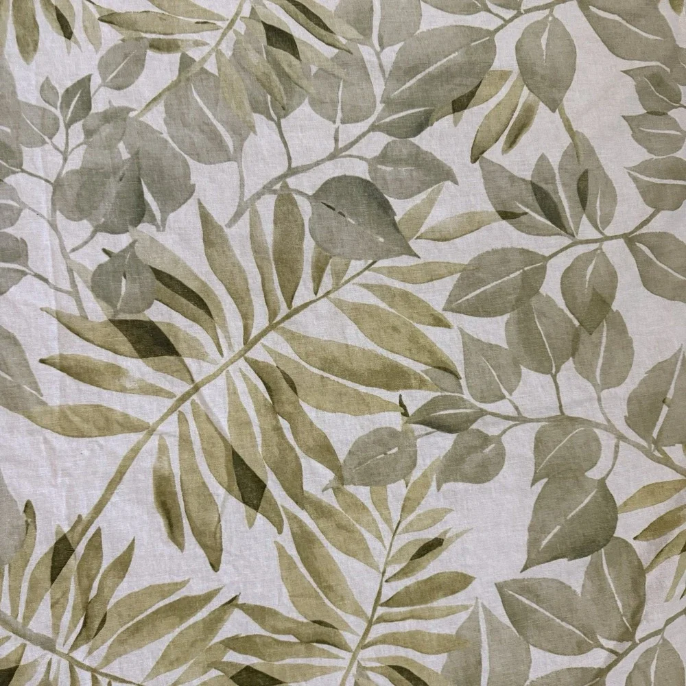 Pottery Barn Shower Curtain Green Botanical Palm Leaf Linen Blend Shower Curtain